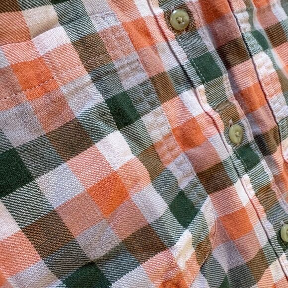 L.L. Bean Women's Size S Orange Green Twill Button Front Plaid Check Shirt - Picture 3 of 6